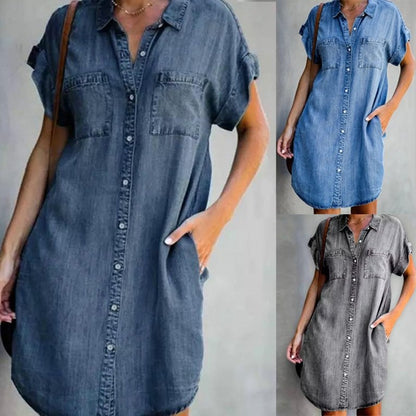 👗Rochie casual Denim cu mânecă scurtă