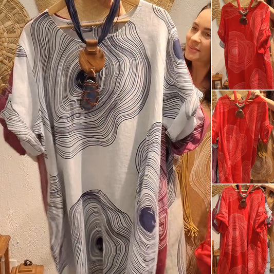 🌸Rochii casual din in natural imprimate pentru femei