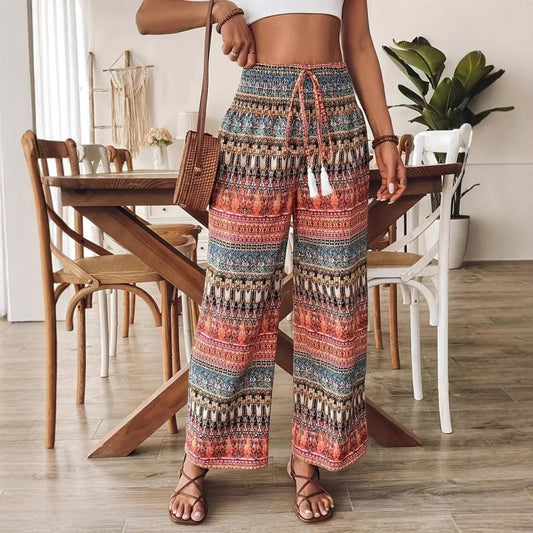 Bohemian imprimate de înaltă talie pantaloni casual