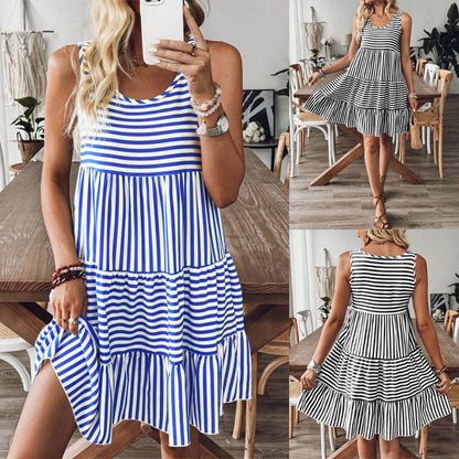 🌞Rochie tip vestă imprimată cu dungi pentru femei