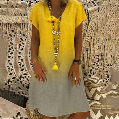 👗Casual Gradient V-Neck Short Sleeve Dress