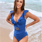 🏖️Sexy Ruffle Deep V gât One Piece Costum de baie🩱
