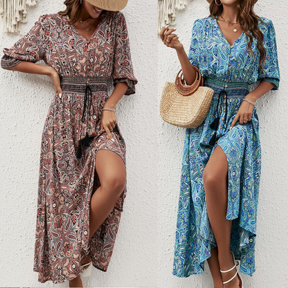 💃 Bohemian Print V-Neck Rochii pentru femei