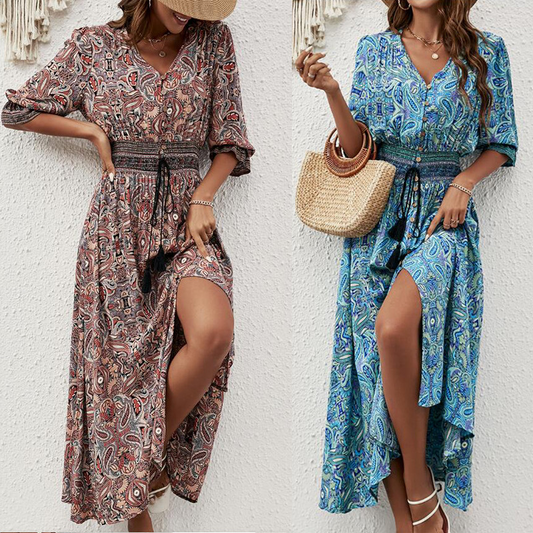 💃 Bohemian Print V-Neck Rochii pentru femei