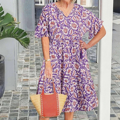 👗Rochie lejeră cu gât în V imprimată cu volane