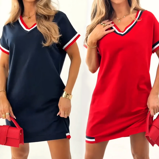 Femei dungi V-Neck vrac rochii