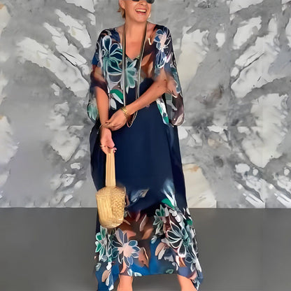 Elegant sifon V-Neck imprimate rochie lungă