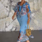 Elegant sifon V-Neck imprimate rochie lungă