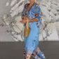 Elegant sifon V-Neck imprimate rochie lungă