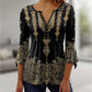 👚Vintage Print V-neck Flared Sleeve Shirt