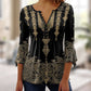 👚Vintage Print V-neck Flared Sleeve Shirt