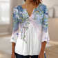 👚Vintage Print V-neck Flared Sleeve Shirt