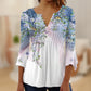 👚Vintage Print V-neck Flared Sleeve Shirt