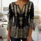 👚Vintage Print V-neck Flared Sleeve Shirt