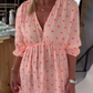 💃Rochie cu mânecă scurtă, dungată, cu imprimare în formă de inimă, cu decolteu în V