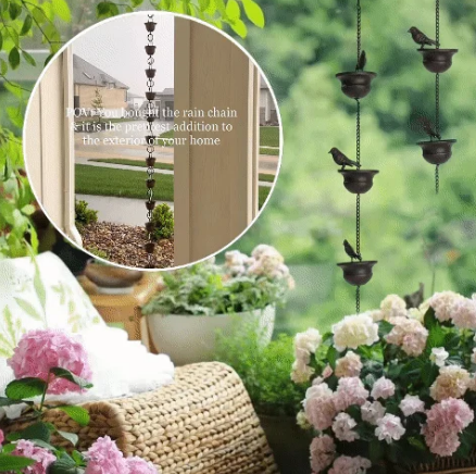 🐦🎐Lanțuri decorative pentru apa de ploaie cu design de cadă pentru păsări