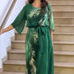 Rochie extra lungă cu curea imprimată