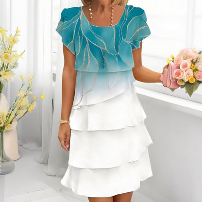 💐Rochie elegantă cu imprimeu stratificat