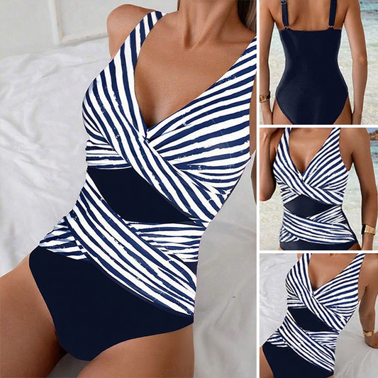 🌞🩱Costum de baie dintr-o singură piesă cu dungi casual pentru femei