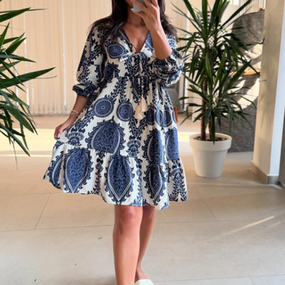 💞Rochie elegantă cu imprimare boemă și decolteu în V