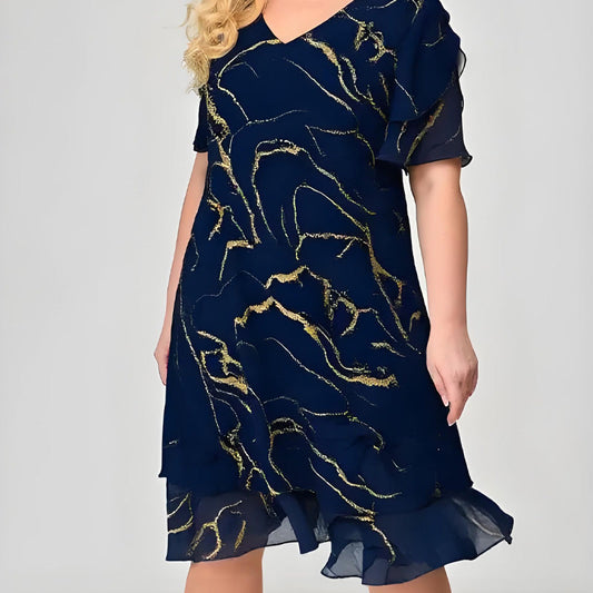 💖Femei cu mânecă scurtă Cascading imprimate rochie de sifon