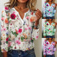 💐Bluză elegantă cu guler în V și imprimeu floral, cu mâneci lungi