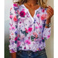💐Bluză elegantă cu guler în V și imprimeu floral, cu mâneci lungi
