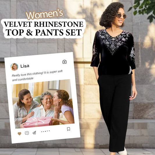 💞Set top și pantaloni din catifea cu strasuri pentru femei