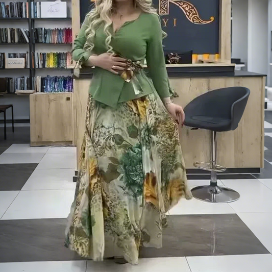 💐Set format din bluză la modă și fustă florală